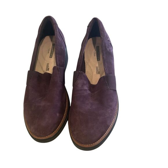 Clarks Women's Sharon Dolly Loafer Slip On Purple Suede Comfort Shoe Sz 7 - Picture 2 of 5
